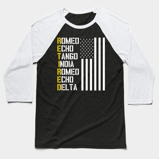 Military, Police, Pilot Retirement Gift Phonetic Alphabet Baseball T-Shirt by Revinct_Designs